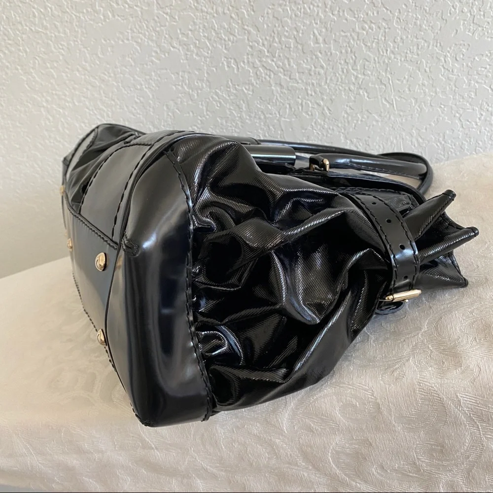 GUCCI Black Patent leather buckle bow Large Tote Bag